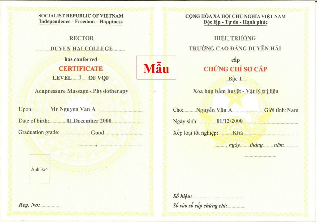 Chứng chỉ xoa bóp bấm huyệt vật lý trị liệu